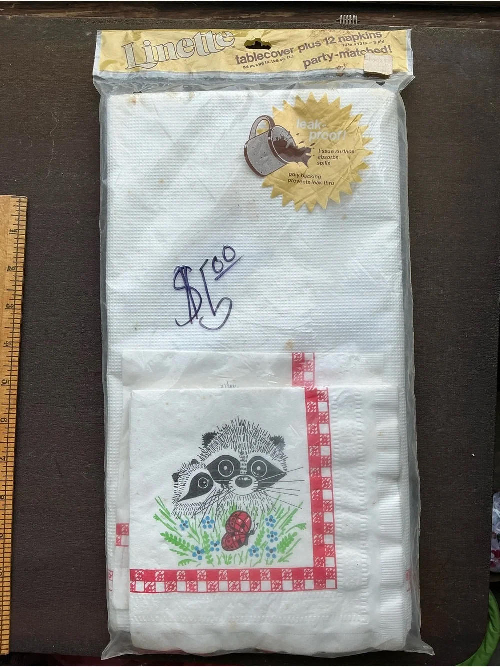 Vintage Jimothy  Raccoon Disposable Party Napkins and paper tablecloth. NIP